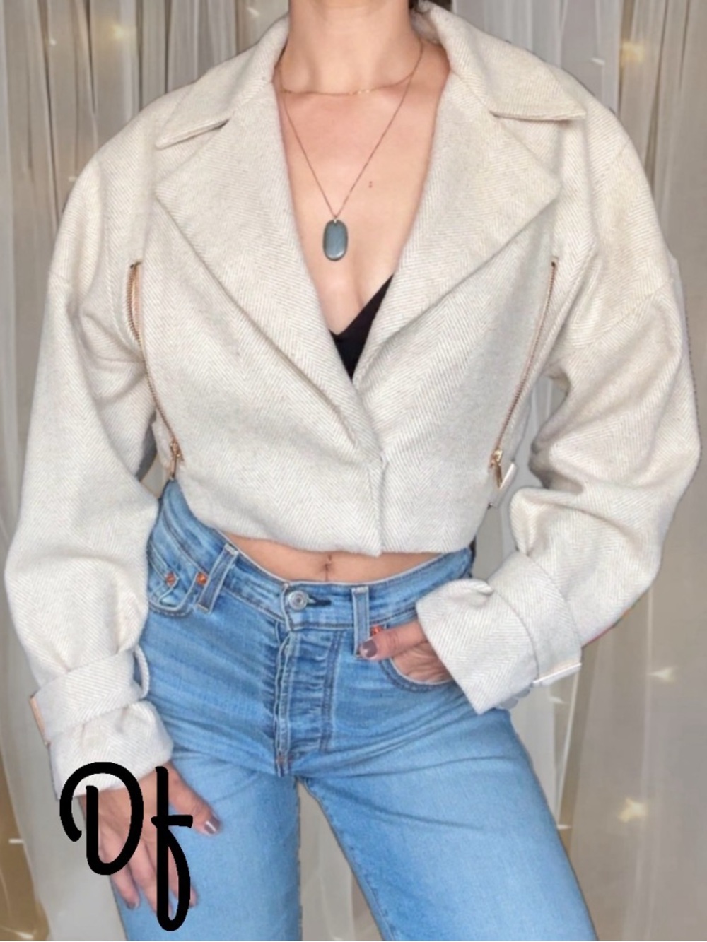 Cropped Cream Zip-Pockets Women's Jacket Size XS